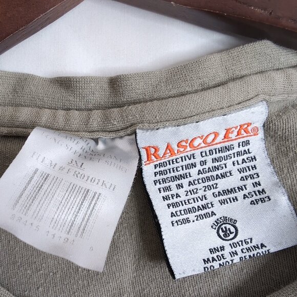 Rasco Flame Resistant FR Men's Khaki/Beige Long Sleeve Shirt Chest Pocket, 3XL - Picture 3 of 9